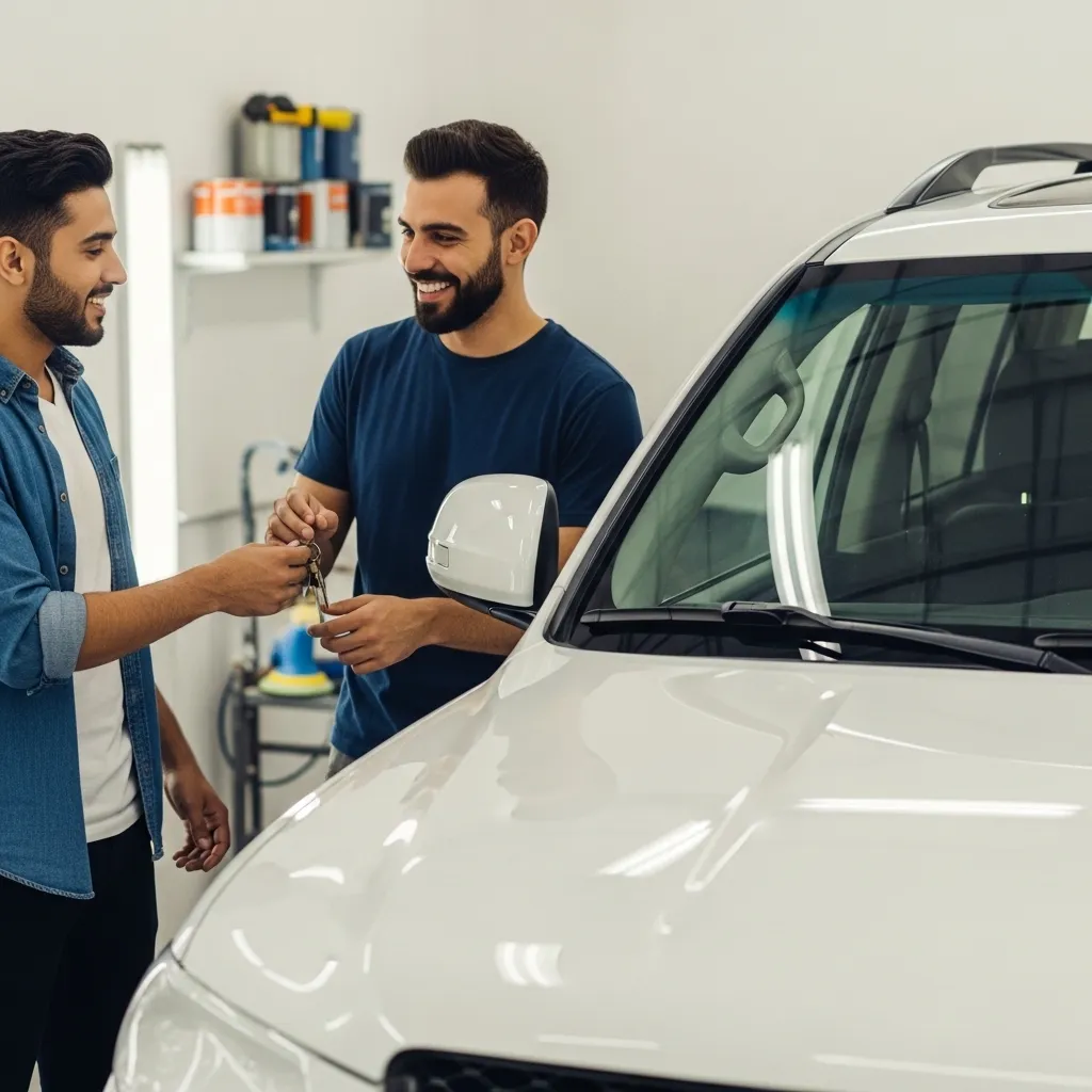 Customer giving his car for color change in Sharjah